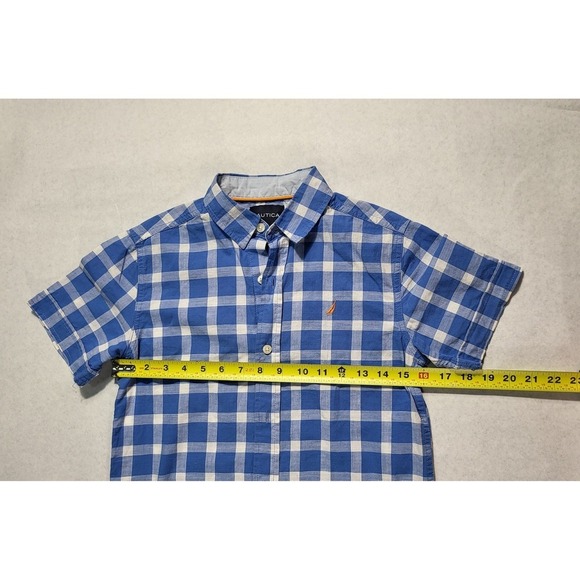 Nautica Plaid‎ Shirt Short Sleeve Button Down Casual Blue White Size M - Picture 3 of 7